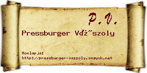 Pressburger Vászoly névjegykártya